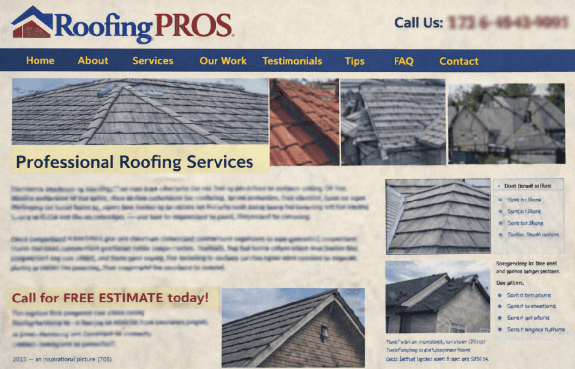 Outdated HVAC website with scattered services, poor navigation, and weak calls-to-action